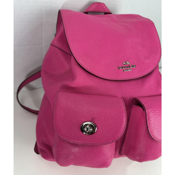 Coach Billie Pebbled Leather Backpack Purse Hot Pink Bag Turnlock Pockets - Picture 2 of 16